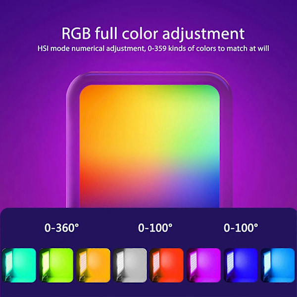 Kannettava RGB-täyttövalo, täysväri, 3000–9000 K, himmennettävä, 70 LED-helmeä, 7 W, kädessä pidettävä valokuvausvalo