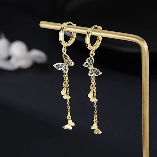 Sterling Sølv Sommerfugl Drop Øreringe Kvaster Dame Teen Piger Cubic Zirconia Sommerfugl Hoop Kæde Øreringe