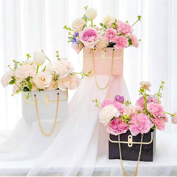 Stilrena rektangulära presentpåsar för blommor Enkla presentväskor för blomsterhandlare Handväska för arrangemang Bröllopsdag