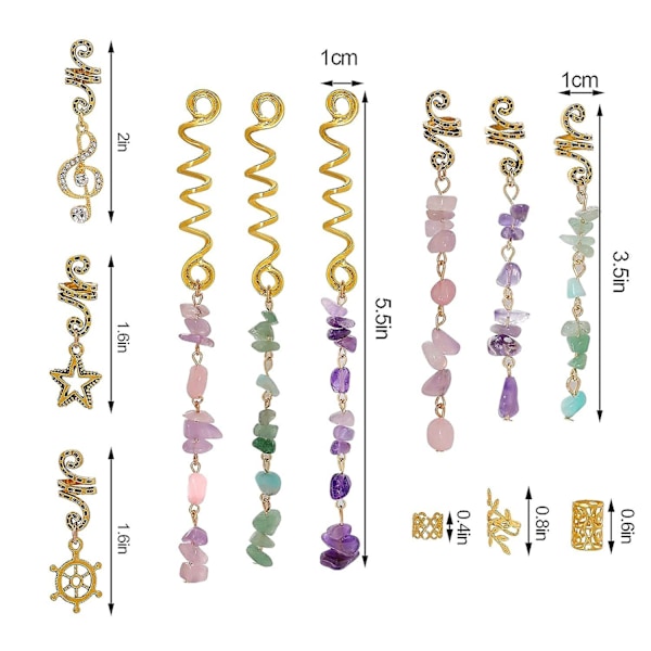 40 stk. Hår Smykker Til Fletninger, Hoyuwak Naturfarvede Krystalsten Flette Tilbehør Metal Charms Guld Loc Dreadlock Spiraler