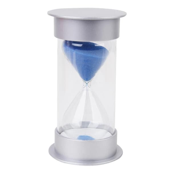 Tio minuters timglas timglas timglas timer heminredning silverfärgat lock blå sand