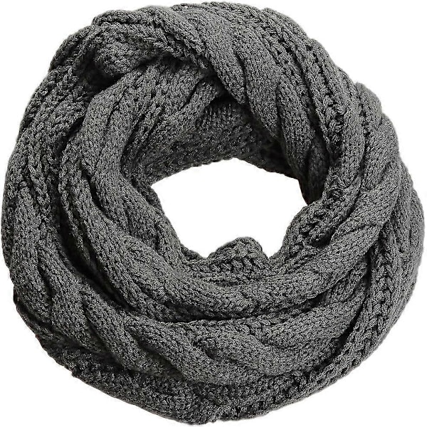 Dam Tjock Ribbstickad Vinter Infinity Cirkel Loop Halsduk Premium Twist Charcoal