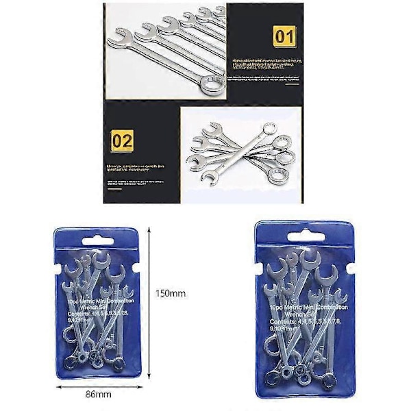 10 st/set Professionell Mini Kombinationsnyckel Set 4-11mm Metrisk Liten