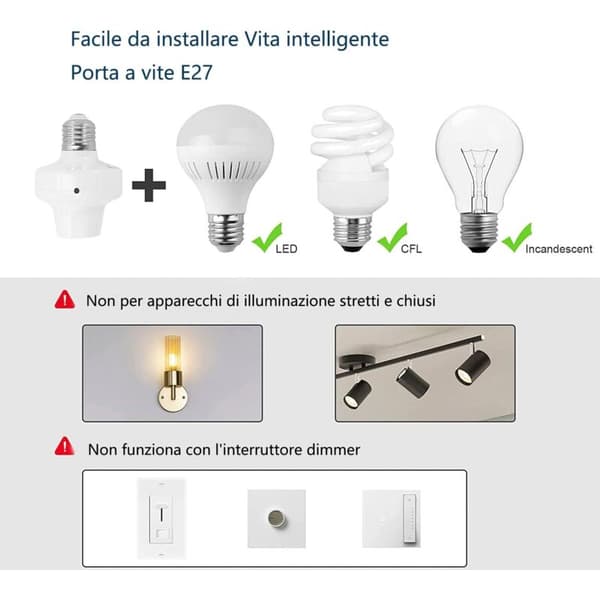 E27 trådløs fjernkontrollampe – RF-bryter med 30/60 minutter timer – Rekkevidde opptil 30 meter – Kompatibel med LED- og glødepærer