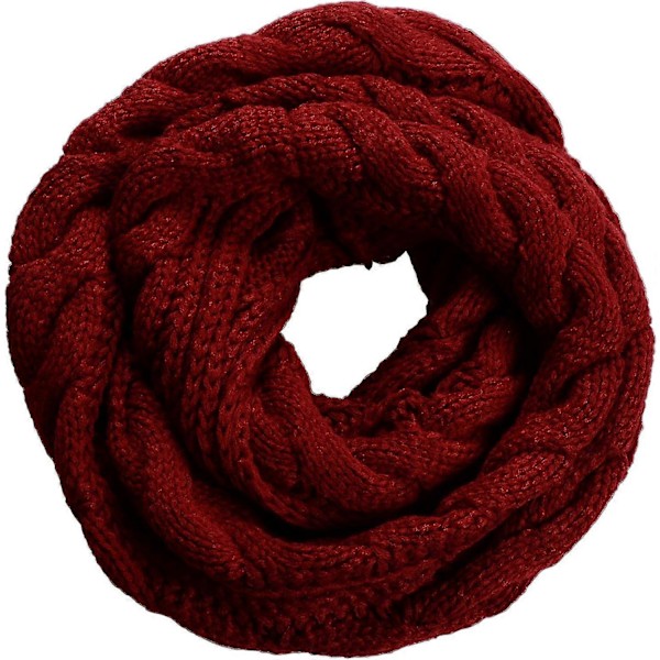 Dam Tjock Ribbstickad Vinter Infinity Cirkel Loop Halsduk Premium Twist Claret