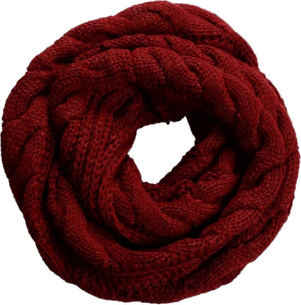 Damers Tykk Ribbestrikket Vinter Infinity Circle Loop Skjerf Premium Twist Claret