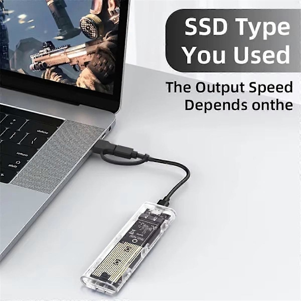 Laptop SSD Mobil Hårddisklåda Transparent M.2 SSD-låda NVME PCIe M2 Hårddiskfodral 10Gbps SATA Cl