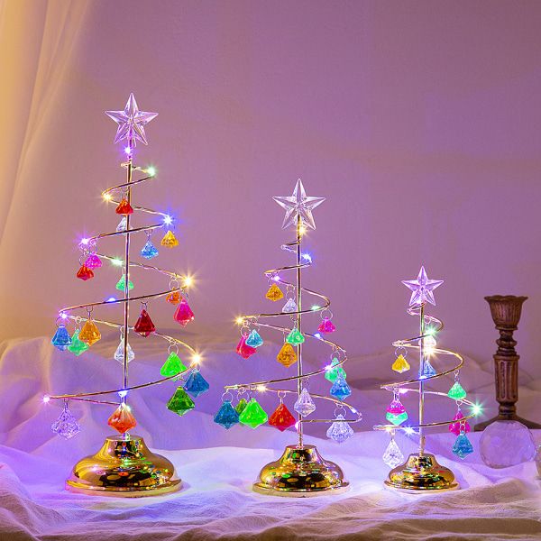Julepynt med krystallkule, LED-belyst skrivebordsdekorasjon Stjernepynt Display Metallstativ Bordlampeholder, flerfarget multicolour small