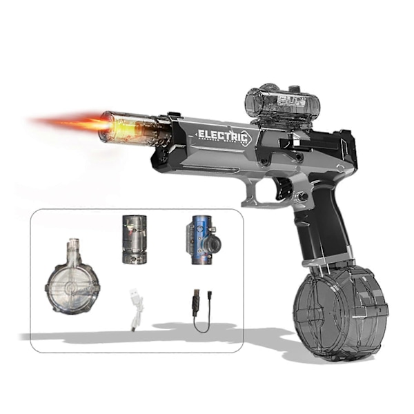 Elektriske vannpistoler med stor kapasitet og realistisk munningsflamme, perfekt for utendørs vannaktiviteter og lek ved bassenget - Grå Gray