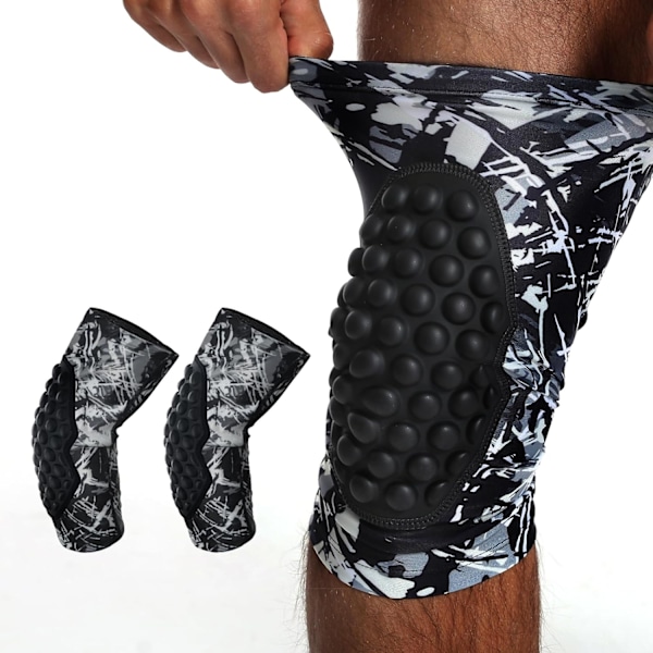 Kompressions benærmer til voksne, basketball knæbeskyttere til basketball, volleyball, skateboarding eller cykling (M27-34cm, Sort/Hvid)