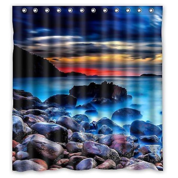Night Wonderland Sea Beach Pebbles Sea Stone Duschdraperi Badrumsinredning Gardin 160x180 Cm