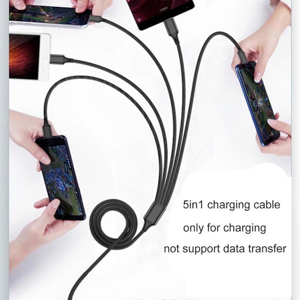 Multi Laddningskabel Multi USB Laddare Kabel Nylonflätad 3/4/5 i 1 Multipel Laddningssladd med Typ-C Kontakter One for four