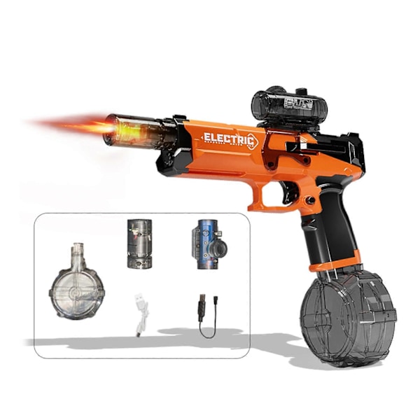 Elektriske vannpistoler med stor kapasitet og realistisk munningsflamme, perfekt for utendørs vannaktiviteter og lek ved bassenget - Oransje Orange