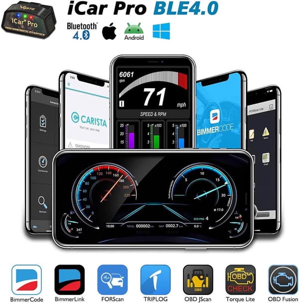 Vgate iCar Pro OBD2/OBDII fejlkodelæser Bluetooth 4.0 (BLE) med ELM327-adapter til motorlysdiagnostik.