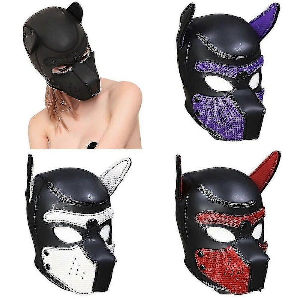Mote Polstret Lateks Gummi Rollespill Hundemaske Valp Cosplay Fullt Hode Med Ører Red