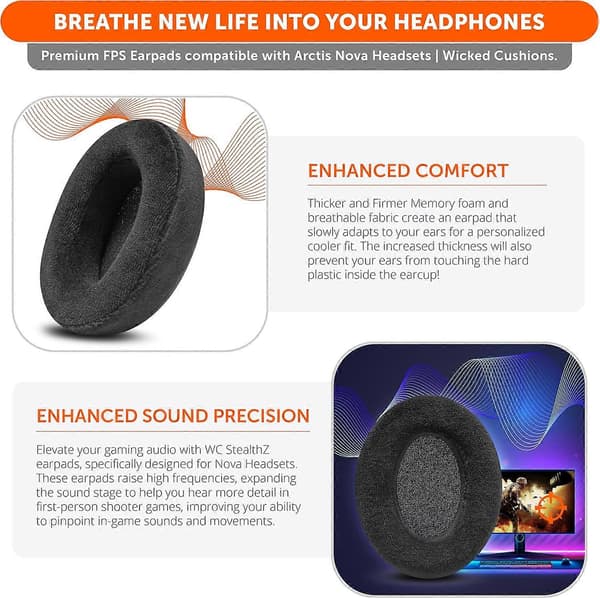 StealthZ Arctis Nova - FPS-orienterede ørepuder til Steelseries Arctis Nova-hovedtelefoner