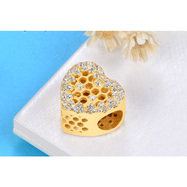 925 Silver Bead Gold Shine Honeycomb Charm Silver Beads DIY
