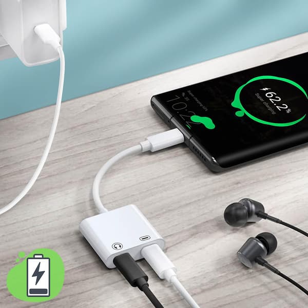 Adapter USB-C Hann til Dobbel USB-C Hunn Lyd og Lading Kompakt Hvit