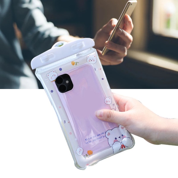 JFJC vedenpitävä puhelinpussi Sarjakuva söpö herkkä kosketusnäyttö läpinäkyvä puhelintasku kaulanauhalla ajelehtimiseen uimiseen sukeltamiseen Valkoinen karhu