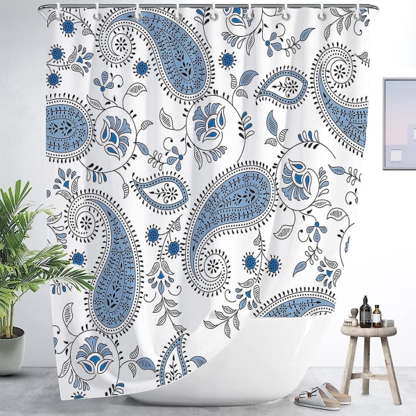 Blomsterbadeforhæng Moderne smukt blækblomstergardin Light Blue 90x180cm