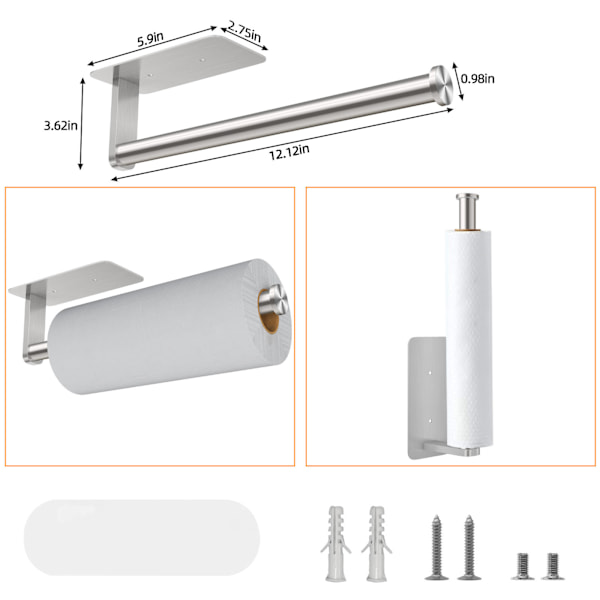 Køkkenrulleholder Ingen boring, køkkenpapirholder vægmonteret--