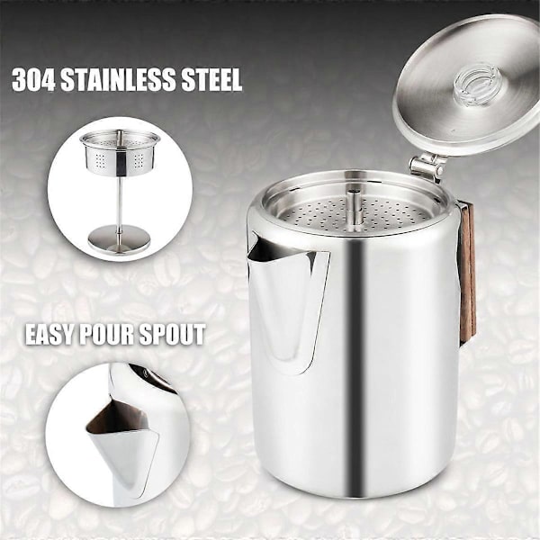 Kaffeperkolator til komfur til camping, perkolator kaffekande i rustfrit stål til camping