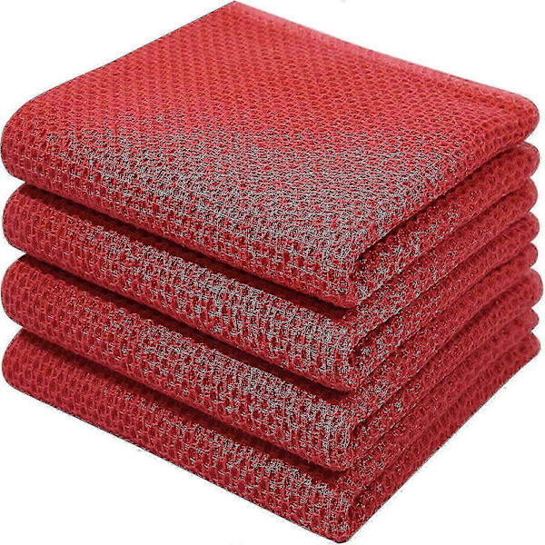 6-pack 100% bomulls frotté kökshanddukar med hängögla för diskrengöring Red 34*73cm