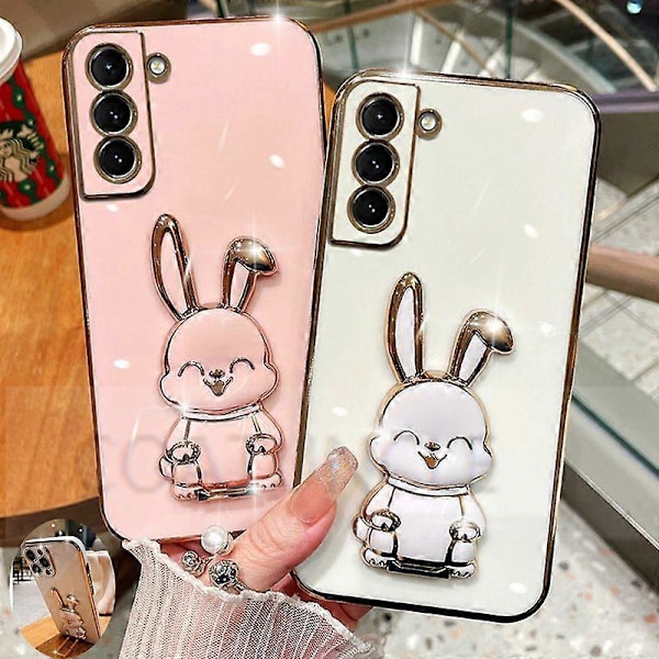 Zihaisheng Sött Kanin Ställ Telefonhållare Skal För Huawei P Smart 2021 P20 P40 P30 Honor 50 Lite P50 Pro Y7A Y6P Y7P Y9S Pläterat Skal