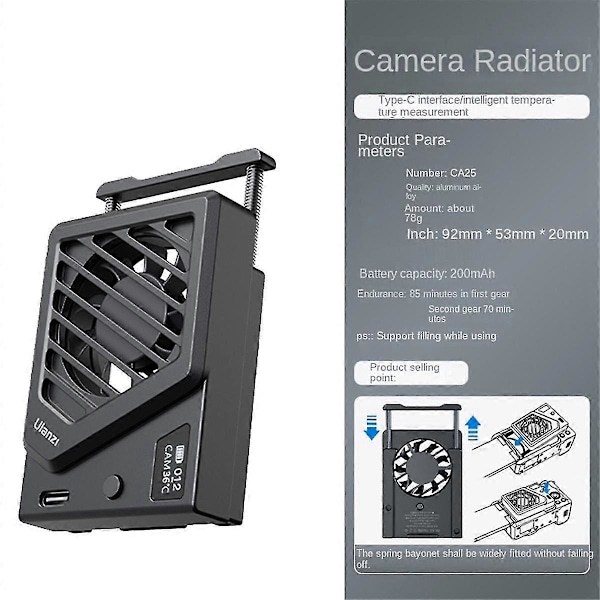 Kamera Køler Til Dslr Foto Kamera Mobiltelefon Køling Live Køling Radiator Kamera Tilbehør, Sort