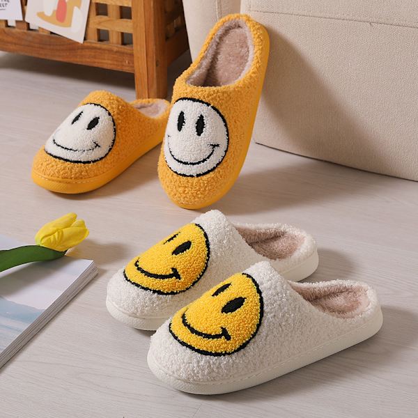 Söta Smiley Home Tofflor i bomull White