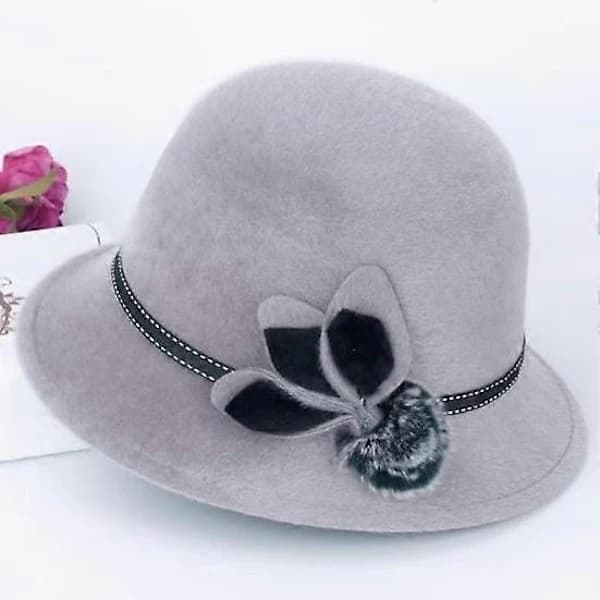 Elegant tyllhatt för damer, trendig cloche för höst och vinter med blomma