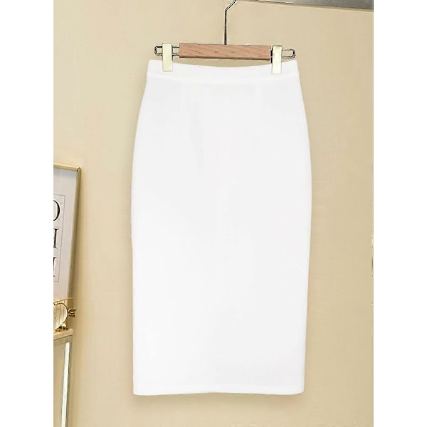 Högmidjade Kjolar Vit Kontorsdam Sommar Midi Längd Casual Pennkjol för Kvinna Paket Höft Jupes Plus Storlek white L