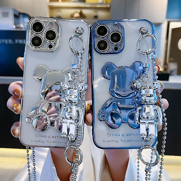 Sött Skal för Iphone 13 Pro Max, Handledsrem Ställ Mjukt Tpu Stötsäkert, Tecknat Kawaii Skydd Mode Minnie Mouse Glitter Bling Design, Iphone Skal