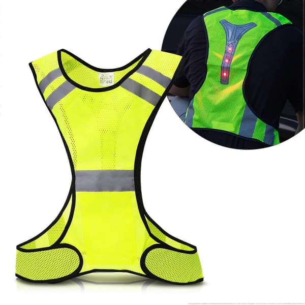 Reflekterende LED-vest - Lysende vest med 3 LED-lys og refleksstriper for løping