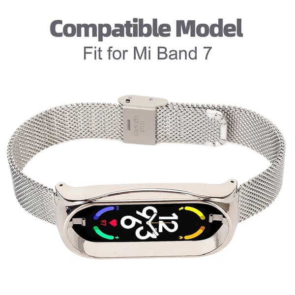 Urrem i rustfrit stål, mesh, moderigtig, åndbar, fleksibel erstatningsrem, tilbehør, passer til Mi Band 7
