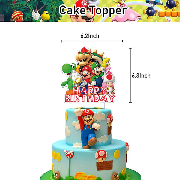 Super Mario Party Dekoration Baby Shower Födelsedagsservis Tillbehör Papperskopp Bordsduk Antal Ballong Tårta Toppers Bakgrund Big flag 1pc