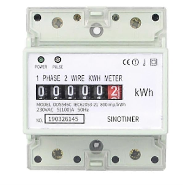 Elektrisk Enfas To Ledninger AC 220V 100A Energimåler KWh Teller Forbruk Analog Elektrisitet
