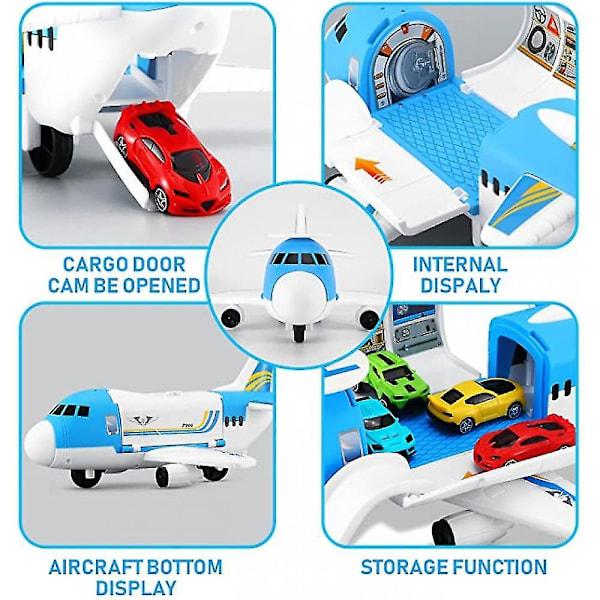 Transportlastflygplan Bil Leksakssats, 4-delad Mini Bil Leksak Och 1 Helikopter