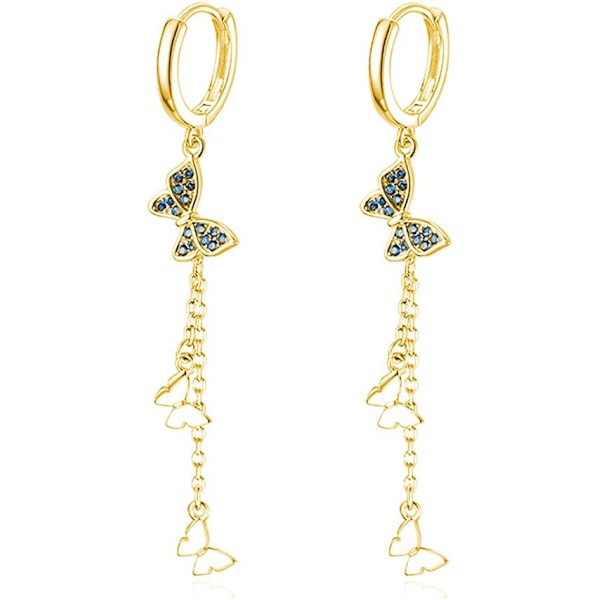 Sterling Sølv Sommerfugl Drop Øreringe Kvaster Dame Teen Piger Cubic Zirconia Sommerfugl Hoop Kæde Øreringe