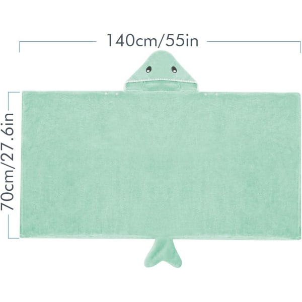 Badehåndklæder til børn, Premium hættehåndklæde til småbørn Højabsorberende Coral Fleece badekåbe til drenge piger-27,5" x 55" (grøn) Green Shark-shape
