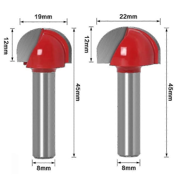 Rundfreser i tre, 5 stk. fresestifter 8 mm skaft 12/16/19/22/25 mm karbid skaft spor kutter for fres
