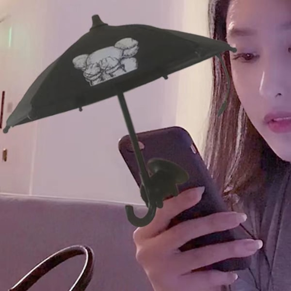 Söpö persoonallinen Mini Sun Umbrella matkapuhelinteline black skeleton