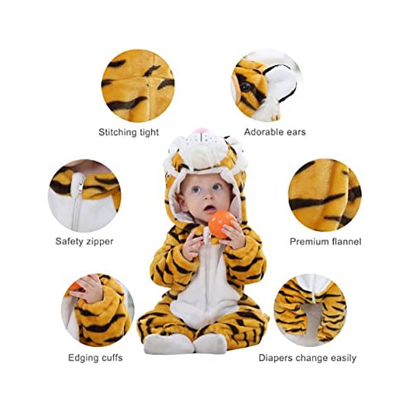 Unisex Baby Romper Vinter og Efterår Flanell Jumpsuit Animal Cosplay Outfits Tiger 80CM Tiger