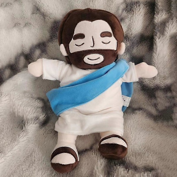 Nyfödd Lugnande Andnings Jesus Plyschleksak Jesusdocka Fyrväxlad Justering Barn Musik Sovkompis Julleksaksgåvor Blue 38cm