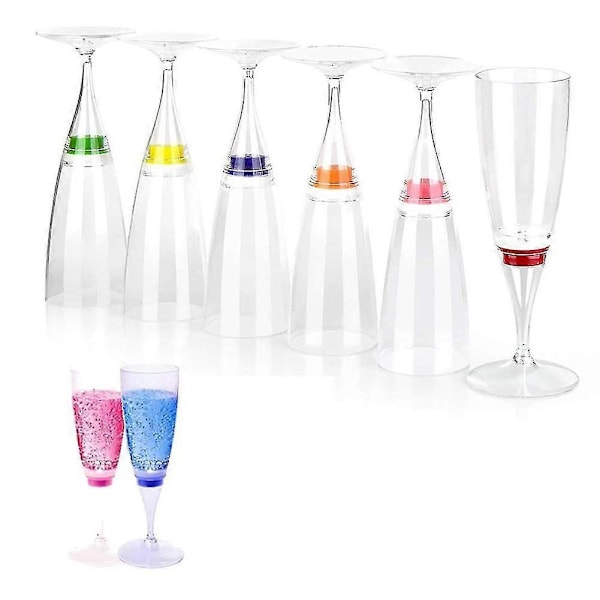 6 stk LED Vin Champagne Fløjte Glas Vand Væske Aktiveret Blinkende Lys-Op Kopper