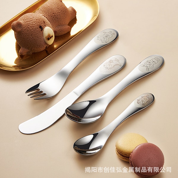 1 Set Småbarnsbestick Rostfritt Stål Baby Gaffel och Sked Silverbestick Set Självmatande Bestickset