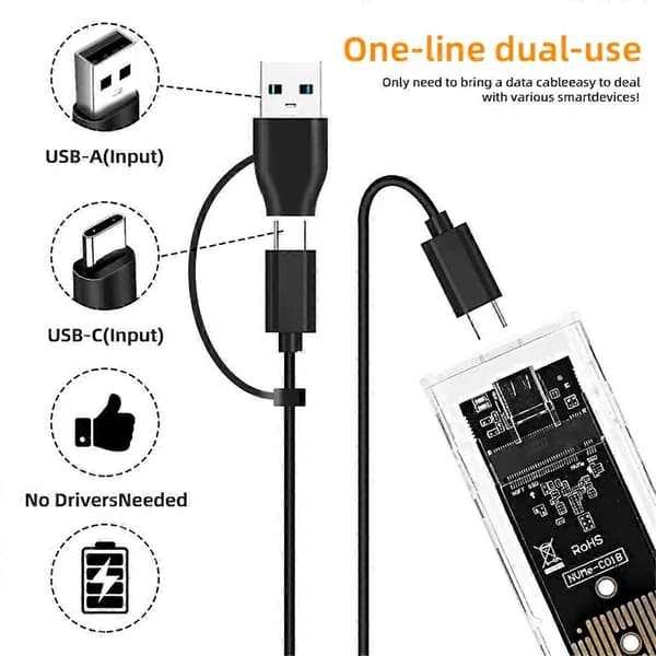 Laptop SSD Mobil Harddiskboks Transparent M.2 SSD Boks NVME PCIe M2 Harddisk Case 10Gbps SATA Cl