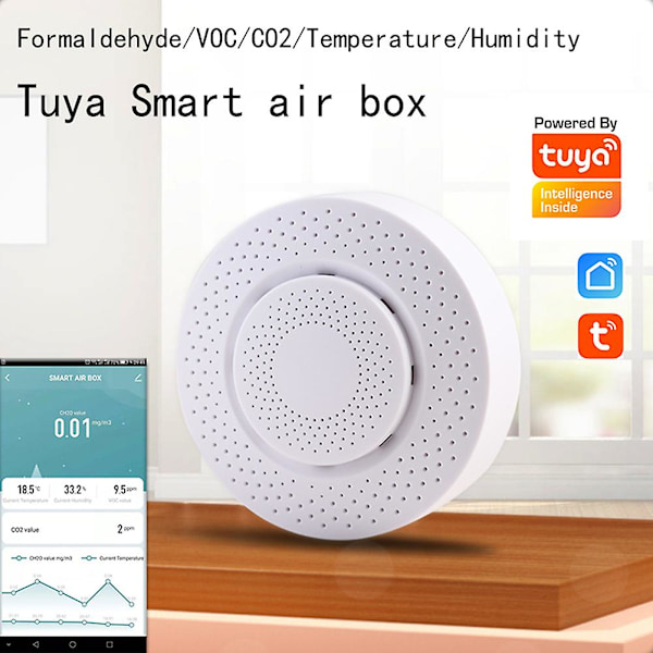 Smart WiFi Luftkvalitetsmätare Formaldehyd/VOC/Temperatur/Luftfuktighet/CO2 Detektion Smart APP Realtidslarm Säkerhetsskydd
