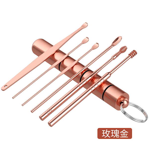 6 st/set Öronvaxplockare Rostfritt Stål Spiral Öronpetare Vaxborttagare Curette Öronpetare Rengörare Öronsked Vård Öronrengöringsverktyg (Rosa)
