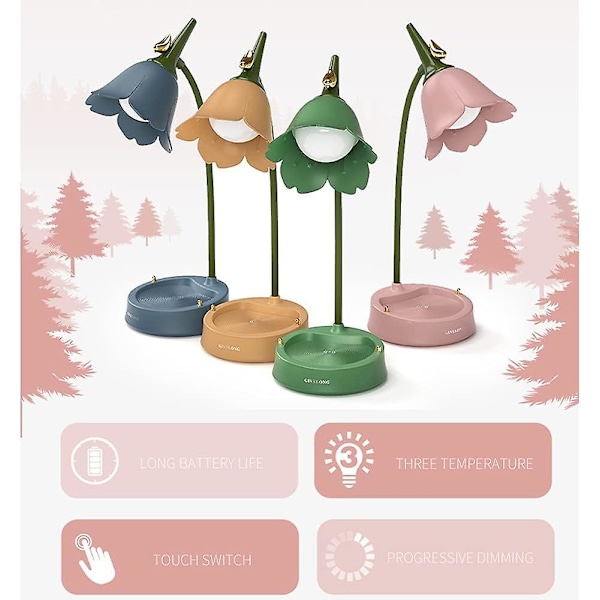 LED Skrivebordslampe Trådløs Bordlampe Justerbar Svanehals Dimbar Berøring Oppladbart Batteri Øyevennlig Nattlys For Barn, Mini Søt Lampe For Studenter